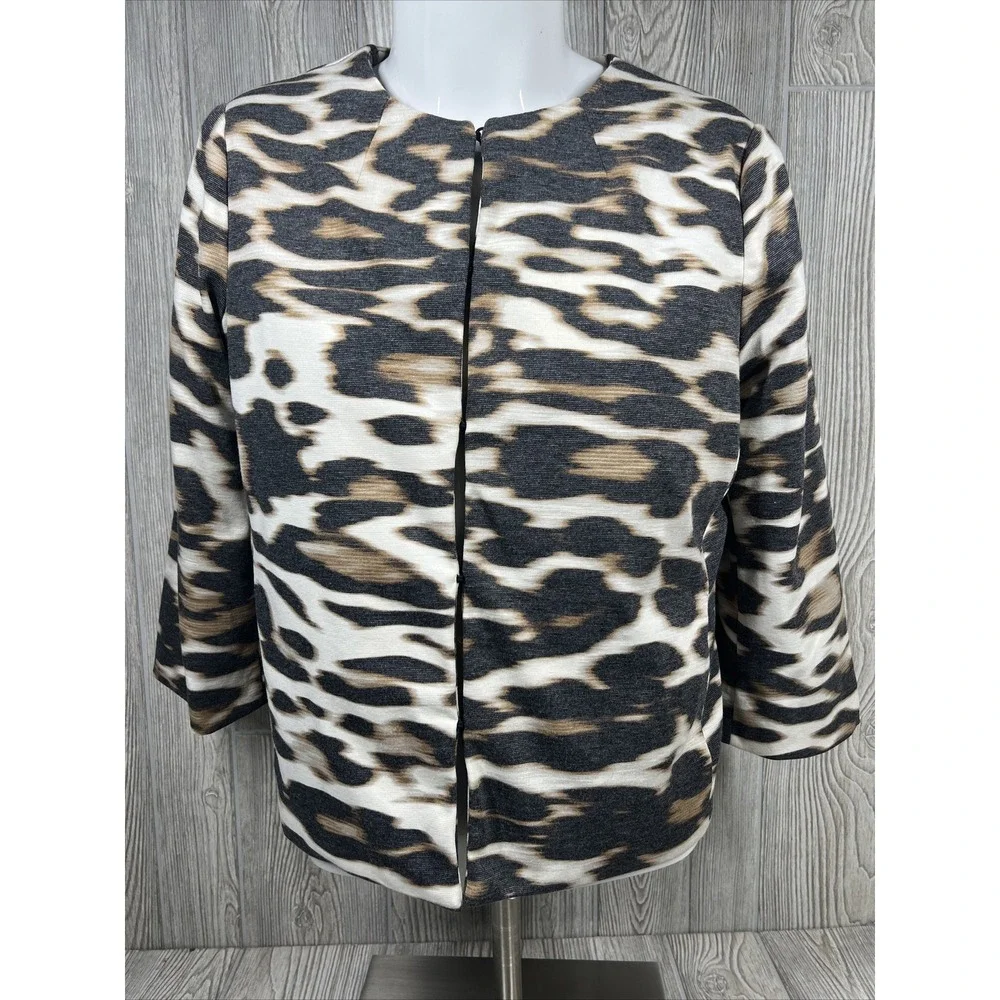 East 5th Animal Print Womens Size LARGE Shoulder Pads Lined 3/4 Sleeve Jacket